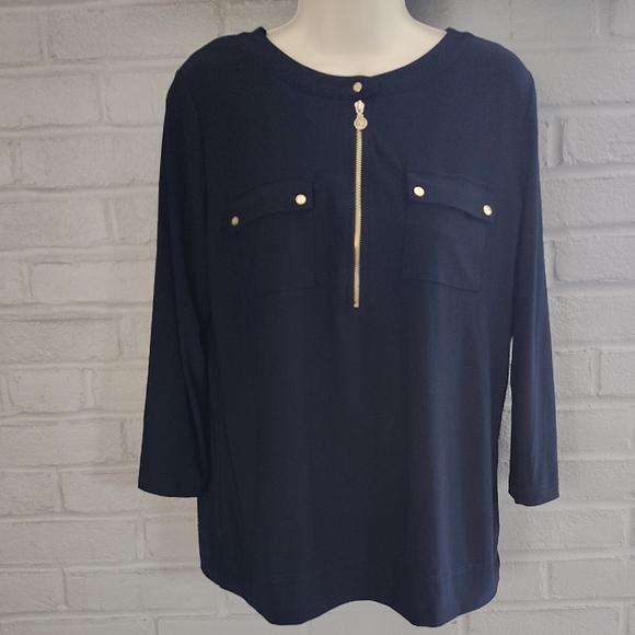 Anne Klein Tops - 🫐 Anne Klein Navy Blue Career Shirt With 3/4 Sleeves. Size M